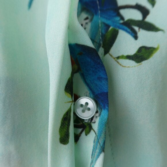 SiLK Alice + Olivia Parrot Shirt Mint Green Hidden Button Panel Collared Stretch - Picture 4 of 8